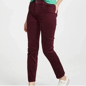Paige (26) Hoxton Ankle Corduroy Look Burgundy Wine Red Ribbed High Rise Skinny